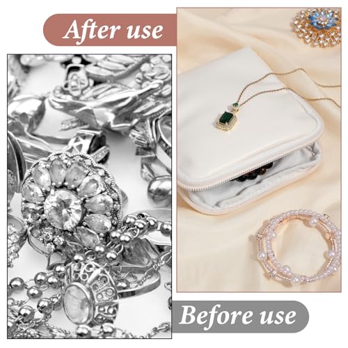 Nogeqi Small Travel Jewelry Case Organizer, Mini Travel Jewelry Pouch Bag for Women, Portable Jewelrys Storage Bag with Zipper for Necklaces Bracelets Earrings Rings Gemstones Storage (Cream White)