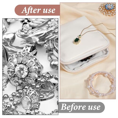 Nogeqi Small Travel Jewelry Case Organizer, Mini Travel Jewelry Pouch Bag for Women, Portable Jewelrys Storage Bag with Zipper for Necklaces Bracelets Earrings Rings Gemstones Storage (Cream White)