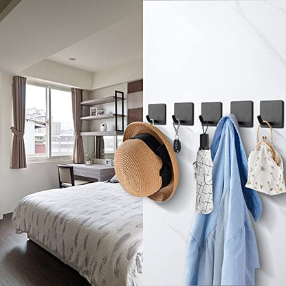 NearMoon Adhesive Hooks- Heavy Duty Bath Wall Hooks Waterproof Stainless Steel Towel Hangers Stick on Wall Clothes Holders for Bathroom Kitchen Home, 5 Pack (Matte Black) - color: Matte Black
