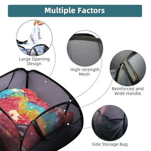 2 Pack Collapsible Laundry Baskets, 90L Large Foldable Laundry Basket, Durable Mesh Pop Up Hampers for Laundry, Dirty Clothes Laundry Hamper for Bedroom, Bathroom, Dorm, Laundry Room, Travel Black - color: 2xBlack