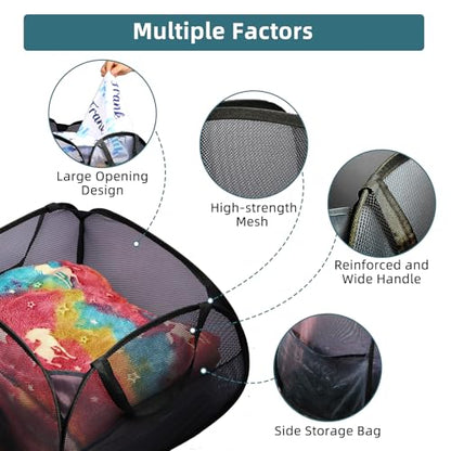 Collapsible Laundry Baskets, 90L Large Foldable Laundry Basket, Durable Mesh Pop Up Hampers for Laundry, Dirty Clothes Laundry Hamper for Bedroom, Bathroom, Dorm, Laundry Room, Travel, Camping Black - color: Black