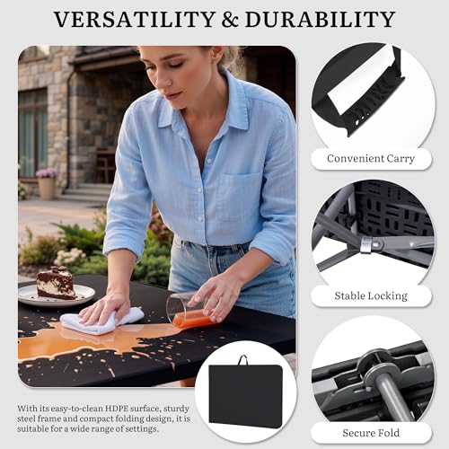 YITAHOME 6ft Folding Tables Heavy Duty Folding Table with Carrying Handle Plastic Fold up Table for Outdoor Camping Picnic Parties/Indoor Events All in Black - color: Black