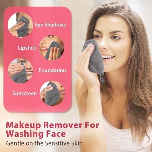 Natwag Makeup Remover Cloth, 6" x 6" Make Up Towels Reusable Face Cloth for Washing Face, Makeup Remover Pads Microfiber Face Washcloth with Mesh Bag, Just Water, 12 Pack, Cool Grey - color: Cool Grey