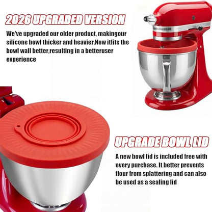 Silicone Bowl Liner for KitchenAid Mixer 4.5/5QT, Collapsible Mixing Bowl Insert with Airtight Lid, Food Grade Silicone KitchenAid Stand Mixer Bowl Liner, Heat Resistant, Dishwasher Safe, 1 Pack (Red)