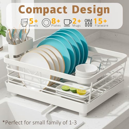 Dish Drying Rack for Kitchen Counter, Stainless Steel Sink Organization and Storage Essentials with Cutlery Holder, 9.05''W x 15.35''L, Stainless Steel Dish Strainer with Utensil Holder