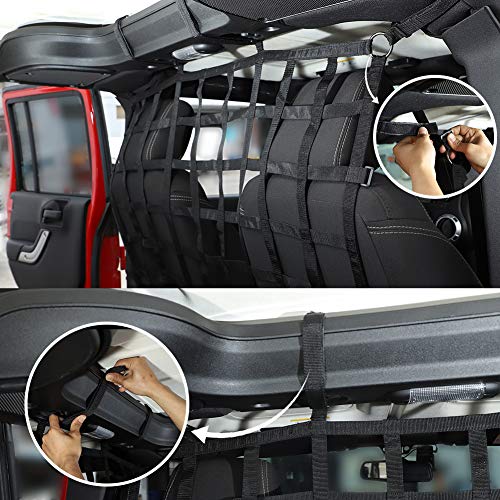 JeCar for Jeep Wrangler Cargo Net Back Seat Divider Net Rear Trunk Dog Barrier for 2007-2024 Jeep Wrangler JK JL Gladiator JT 2DR 4DR (Black) - color: Black