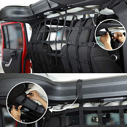 JeCar for Jeep Wrangler Cargo Net Back Seat Divider Net Rear Trunk Dog Barrier for 2007-2024 Jeep Wrangler JK JL Gladiator JT 2DR 4DR (Black) - color: Black