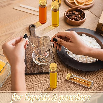 Didaey 100 Pcs Small Clear Vials Spice Mini Jars with Lids Mini Glass Bottles with Screw Aluminum Metal Caps Tiny Jars Sample Containers for Powder Cream Cosmetic Jewelry Wedding (20 ml,Gold Caps) - color: Gold Caps, size: 20 ml