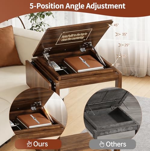 C Shaped End Table for Couch, C Side Table with Convertible Desktop, Folding Tray & Lockable Wheels, 360 Swivel TV Tray Table, Couch Tables That Slide Under, for Living Room, Bedroom, Sofa, Walnut