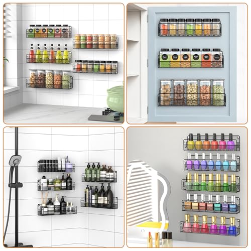 Wall Mounted Spice Rack Organizer, Pantry Door Organizer & Hanging Storage Baskets, Metal Spice Shelf for Kitchen Cabinet, 3 Depth Sizes Hold Large Jars to Nail Polish Bottles, 5 Pack - size: 5 Tier