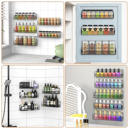 Wall Mounted Spice Rack Organizer, Pantry Door Organizer & Hanging Storage Baskets, Metal Spice Shelf for Kitchen Cabinet, 3 Depth Sizes Hold Large Jars to Nail Polish Bottles, 5 Pack - size: 5 Tier