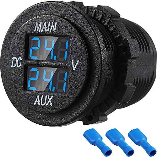 LED Digital Double Voltmeter, Round Panel Voltage Monitor for Car Pickup RV Truck Dual Battery Pack (Blue) - color: Blue