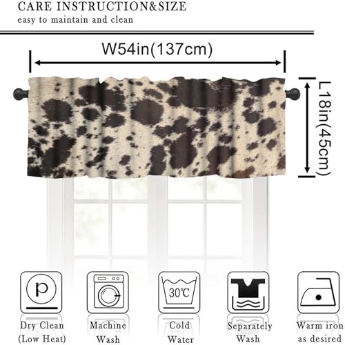 Highland Cowhide Valance Curtain, Brown Cow Rustic Western Farmhouse Animals Skin Wildlife Fur Print Blackout Short Window Treatment for Kitchen Bedroom, 54x18inch - color: Cowhide-9