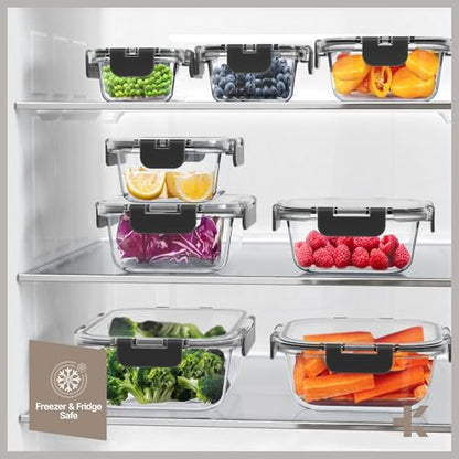 Bakken Borosilicate Glass Food Storage Containers with Lids 24 Pieces, BPA-Free Stackable Lunch & Leftover Containers, Microwave, Freezer & Dishwasher Safe, 100% Airtight Leak-Proof, Black - color: Black