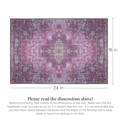 Lovewag Pets Waterproof 2-Pack Pet Feeding Mats - 16" x 24" Premium Cat & Dog Food Mat - Non-Slip, Machine Washable Food Mat Protects Floors & Contains Water Bowl Spills - Place Mats (Mystic Fuchsia) - color: Mystic Fuchsia