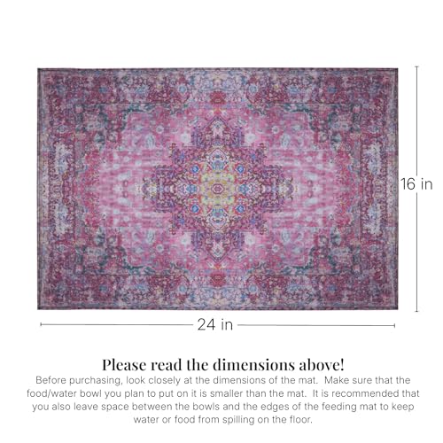 Lovewag Pets Waterproof 2-Pack Pet Feeding Mats - 16" x 24" Premium Cat & Dog Food Mat - Non-Slip, Machine Washable Food Mat Protects Floors & Contains Water Bowl Spills - Place Mats (Mystic Fuchsia) - color: Mystic Fuchsia