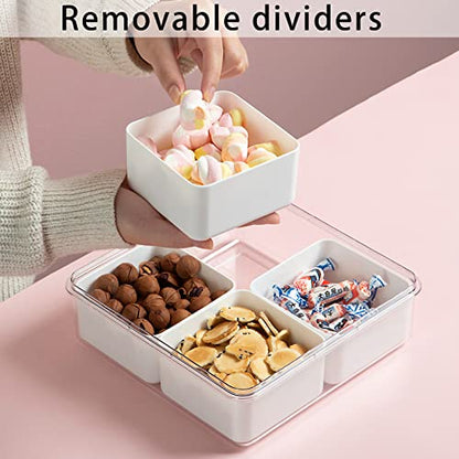 2Pack Divided Veggie Tray with Lid Snackle Box Serving Container Salad Keeper with 4 Removable Boxes Stackable Refrigerator Organizer Bins Produce Saver for Meal Prep Fruit - size: 2 Pack