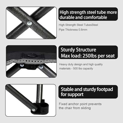 Northroad Outdoor Camping Chair Set of 3,Folding Padded Camp Chair w/1 Sofa,2 Single Chairs,Collapsible Conversation Set for Family Patio, Beach (Black) - color: Black, style: no table