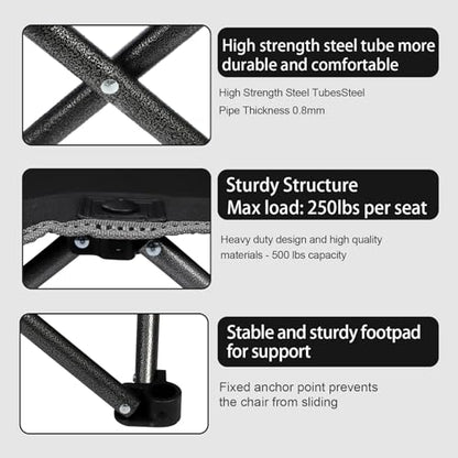 Northroad Outdoor Camping Chair Set of 3,Folding Padded Camp Chair w/1 Sofa,2 Single Chairs,Collapsible Conversation Set for Family Patio, Beach (Black) - color: Black, style: no table