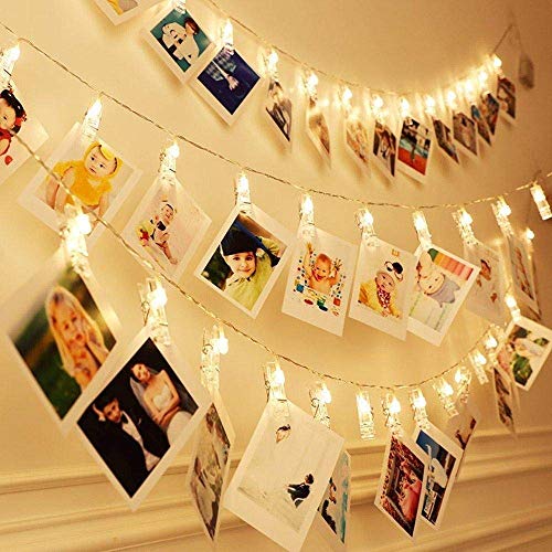 Dopheuor Photo Clip String Lights LED Battery Operated Starry Fairy Copper String Lights with Clips Warm White for Pictures Bedroom Wall Patio Halloween Thanksgiving Christmas Party Wedding Décor - color: Warm-white, size: 30