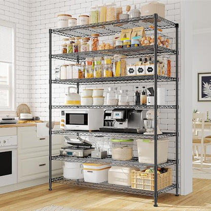 82.6H Metal Shelving Unit 7 Tier Storage Shelves Adjustable Wire Shelving Metal Wire Shelf Pantry Shelves Commercial Rack for Kitchen Pantry Utility Room Garage 45" W x 82.6''H x 13.5" D, Black - size: 45" W x 82.6''H x 13.5" D