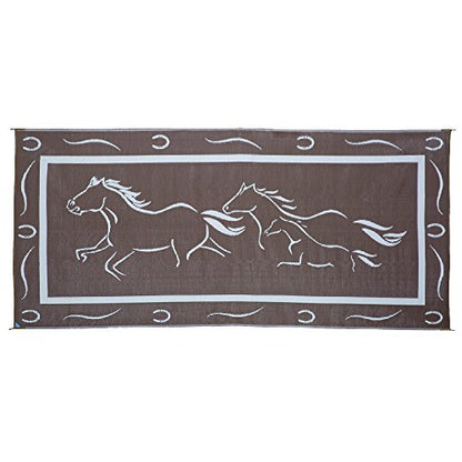 Stylish Camping GH8187 Brown/White 8' x 18' Galloping Horses Mat, 1 Pack