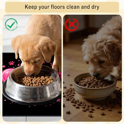 Nuxovilar Pet Dog Supplies Food Mat Pink Heart-Paw Polyester (23.62×17.71 inches) Bowl Water Spill Pad Feeding Gear for Home, Feeding Spot, Pet Nook - color: TT17788