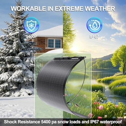 200W Flexible Solar Panel 12V Portable Power Charging with Waterproof IP67 for RV Boat Marine Outdoor Camping (2 Pcs 100W) - size: 200W Panel