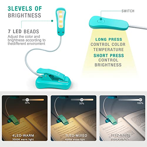 Vekkia Rechargeable Book Light for Reading in Bed, 3 Color x 3 Brightness, Lightweight Reading Light, Up to 70 Hours Lighting, Great for Readers, Travel (Blue) - color: Blue