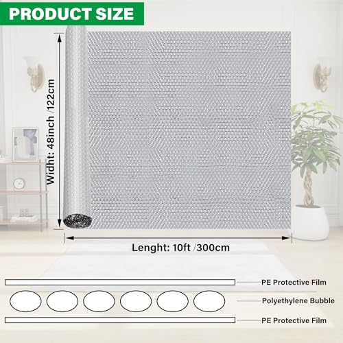 winemana Window Insulation Roll, 48IN x 10FT Reflective Heat Shield Bubble Film, Double-Sided Aluminum Foil Insulation, Weatherproof Garage Door Cover for Windows, RV, Basement, Winter & Summer - size: 48 in x 10 ft