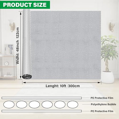 winemana Window Insulation Roll, 48IN x 10FT Reflective Heat Shield Bubble Film, Double-Sided Aluminum Foil Insulation, Weatherproof Garage Door Cover for Windows, RV, Basement, Winter & Summer - size: 48 in x 10 ft