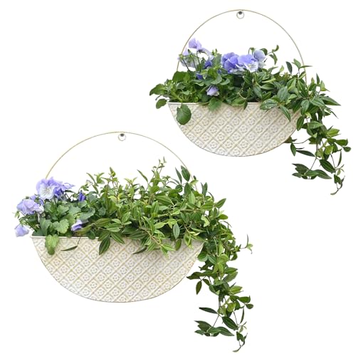 2-Piece Metal Planter Wall Hanging Baskets Decor Half-Moon Wall Mount Planter Set for Shabby Chic Farmhouse Outdoor Indoor Wall Decor