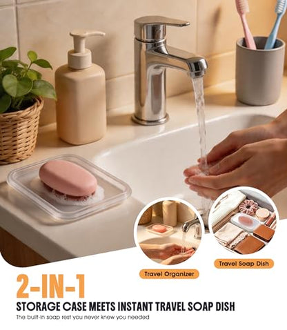 2-Pack Leakproof Travel Soap Case with Lid, Portable Soap Holder, Silicone Soap Container, Compact Soap Box for Bathroom, Shower, Gym, Camping, Hiking, Keeps Bags Dry and Clean (White & Blue) - color: White&blue