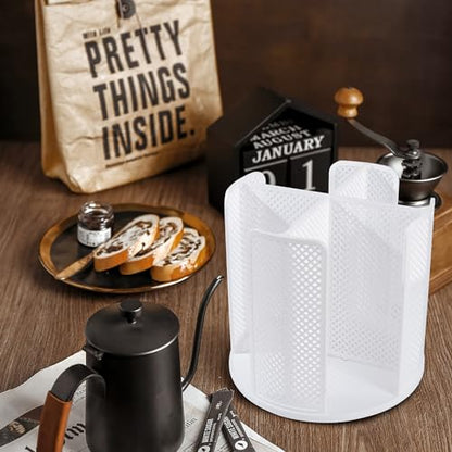 Rotating Paper Cup Dispenser with 4 Compartments, Disposable Coffee Cup Storage & Lid Holder for Countertops, Kitchen, Coffee Stations (White) - color: White
