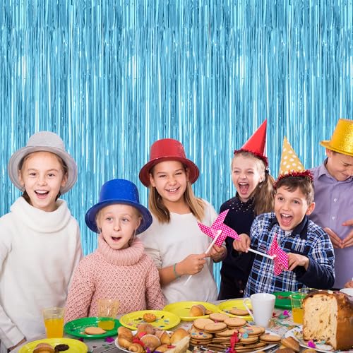 2 Pack Backdrop Curtains, 3.28 Feet x 7.05 Feet Sky Blue Tinsel Backdrop, Metallic Fringe Curtains Foil Tinsel Party Streamer, Winter Backdrop Happy Birthday Party Supplies - color: Sky blue, size: 2 PCS