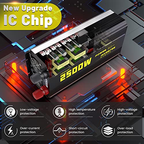 2500 Watt Modified Sine Wave Power Inverter, 12V DC to AC 110V/120V (Peak) 5000W Converter 3 Outlet Car Inverter with Remote Control and LED Display 3.4V USB Port - size: SY-12V-2500