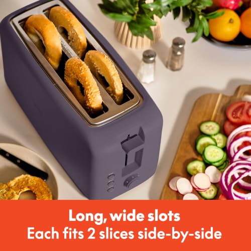 bella 4 Slice Slim Toaster, Fits-anywhere™ Kitchenware, 6 Setting Shade Control with Reheat & Cancel Buttons, Fits Sourdough, 10” Long Slot, Anti Jam & Auto Shutoff, 900 Watt, Plum - color: Plum, size: 4 Slice