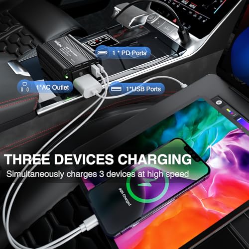 Nilight 150W Power Inverter 12V DC to 110V AC Car Converter with PD 30W USB C & QC3.0 for Phones Tablets Laptop Computer Game Console Kindle iPad DVD Players Black - color: 150W USB+PD 110V Outlet