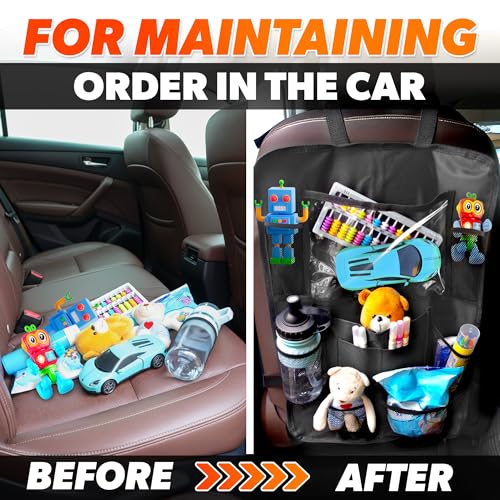 2 Pcs Backseat Car Organizer - Travel-Ready 23.4x16" Back Seat Car Organizer with 9 Large Pockets and Clear Tablet Holder, Made from Polyester with Adjustable Straps - Easy to Attach and Clean