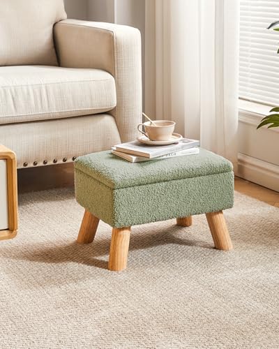 YMYNY Storage Ottoman,Small Foot Stool, 15.75"×11.81"×11.02" Green,HBD042GR | Teddy Velvet,Sturdy Wood Legs,Footstool with Padded Seat, For Living Room Bedroom Couch Entryway - color: Green