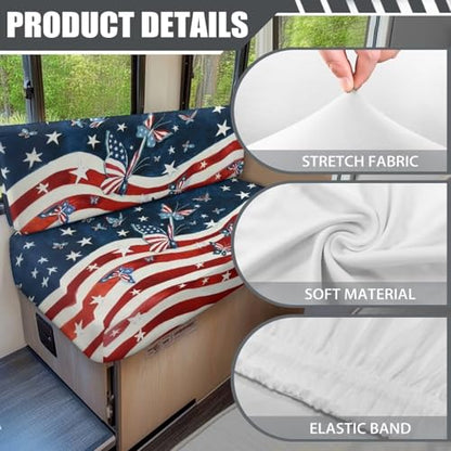 American Flag Butterfly RV Dinette Cushion Covers, Stretch Camper Cushion Slipcovers for Travel Trailer Couch RV Booth Seat, Replacement Camper Sofa Chair Protector - color: American Flag Butterfly