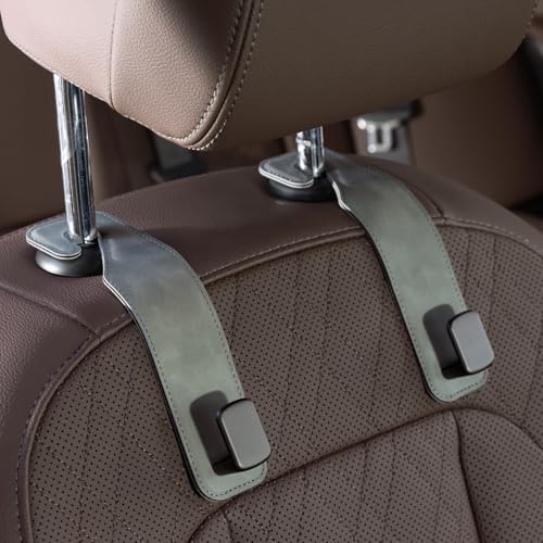 CoBak Headrest Hooks for Car - Universal Premium Stitched Leather and Aluminum-Magnesium Alloy Single Car Seat Back Storage Hook for Purses, Handbags, Bags (2 Pack),Gray - color: Gray, size: 1-Hook