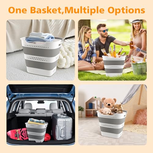 42L Medium Collapsible Plastic Laundry Basket with Handles, Foldable Laundry Basket Hamper, Pop Up Storage Container Organizer for Washing Storage (Gery, 17 Inch * 13 Inch * 15 Inch) - style: 42L