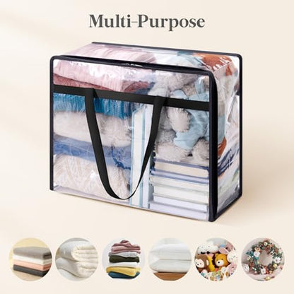 Lifewit 4 Pack Clear Clothes Storage Bags, 45L Plastic Blanket Storage Bag, Vinyl Foldable Moving Bags with Zipper, Closet Organizers and Storage Containers for Bedding, Duvet, Comforter - size: 45L
