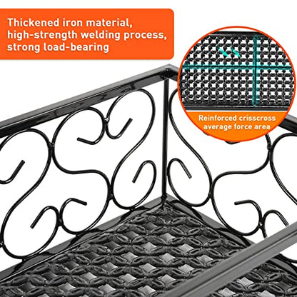 Balcony Flower Pot Stand Rack Patio Railing Shelf Plant Pots Holder Windows decorate (L, Black)