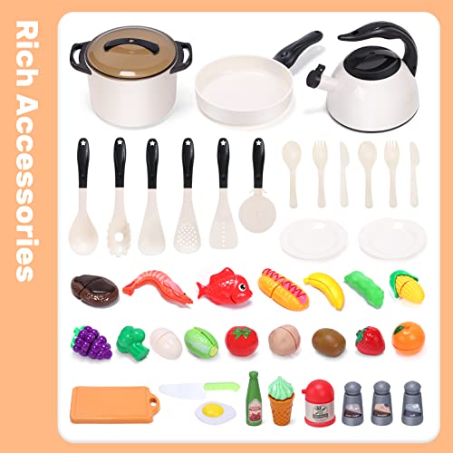 CUTE STONE Play Kitchen Accessories Toy, Play Food Sets for Kids Kitchen, Pretend Kitchen Set for Kids with Play Pots, Pans, Toddler Kitchen Playset Kitchen Toys for Girls Boys - style: White Cooking Set