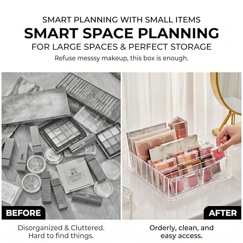 i-laesh 7-Slot Acrylic Makeup Palette Organizer - Clear Makeup Organizer 0.98" Wide Slots, Eyeshadow Holder for Vanity Drawer, Fits Thick Palettes, Blushes, CDs, Anime Badges & Craft Paints