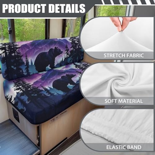 RV Dinette Cushion Covers Replacement Bear Forest RV Camper Cushion Covers Stretch Camper Cushion Slipcovers for RV Sofa - color: Bear Forest
