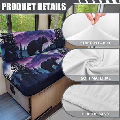 RV Dinette Cushion Covers Replacement Bear Forest RV Camper Cushion Covers Stretch Camper Cushion Slipcovers for RV Sofa - color: Bear Forest