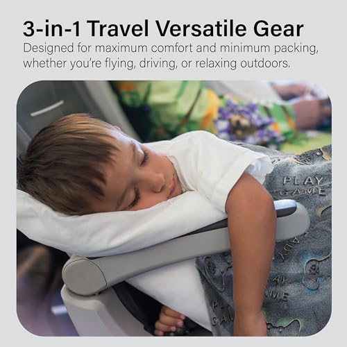 NAPRO Kids 3-in-1 Travel Blanket and Pillow Combo, Convertible Infinity Scarf, Lightweight Neck Support for Airplane, Car & Camping, Glow-in-the-Dark - Gamer - color: Gamer